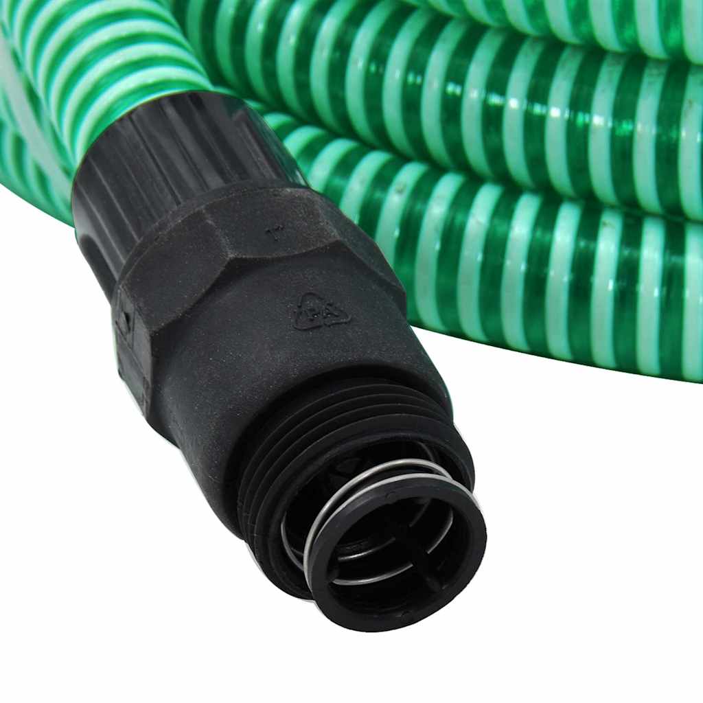 Tubo di Aspirazione con Raccordi in Ottone Verde 11" 10 m PVC