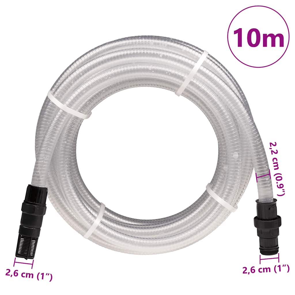 Tubo Aspirazione con Connettori in PVC Trasparente 1" 10 m PVC