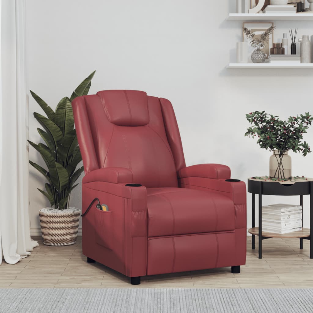Poltrona Massaggio Elettrica Rosso Vino Similpelle | homemem39