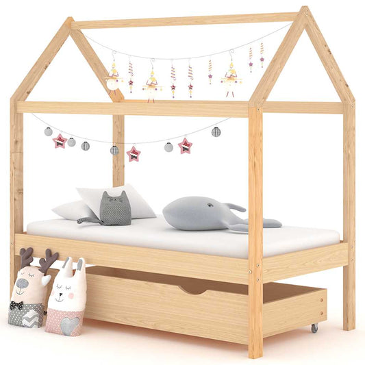 Giroletto per Bambini con Cassetto in Pino Massello 70x140 cm - homemem39