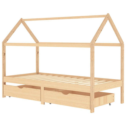 Giroletto per Bambini con Cassetti in Pino Massello 90x200 cm - homemem39