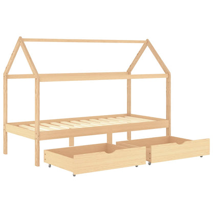 Giroletto per Bambini con Cassetti in Pino Massello 90x200 cm - homemem39