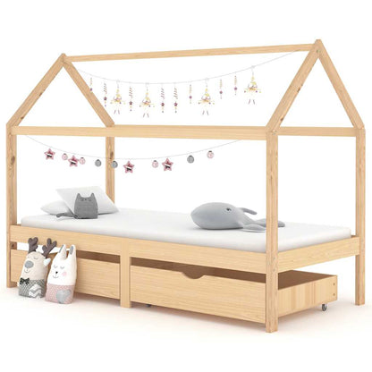 Giroletto per Bambini con Cassetti in Pino Massello 90x200 cm - homemem39