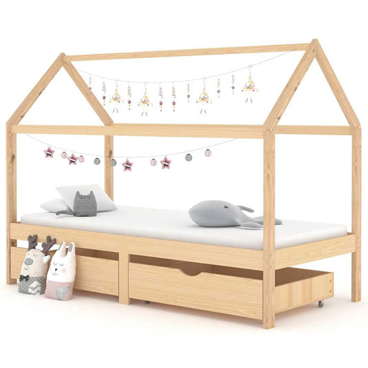 Giroletto per Bambini con Cassetti in Pino Massello 90x200 cm - homemem39