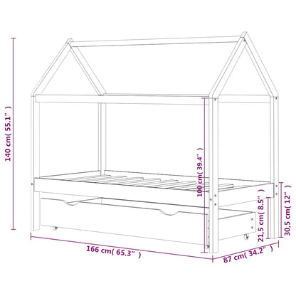 Giroletto per Bambini con Cassetto Bianco Legno Pino 80x160 cm - homemem39