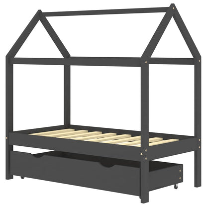 Children's Bed Frame with Drawer Dark Gray Solid Pine 70x140 cm