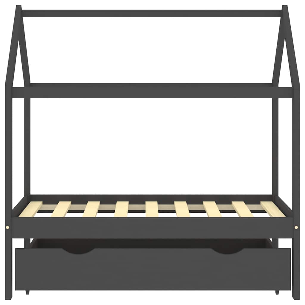 Children's Bed Frame with Drawer Dark Gray Solid Pine 70x140 cm