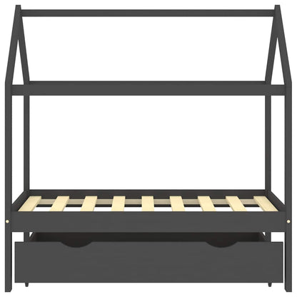 Children's Bed Frame with Drawer Dark Gray Solid Pine 70x140 cm