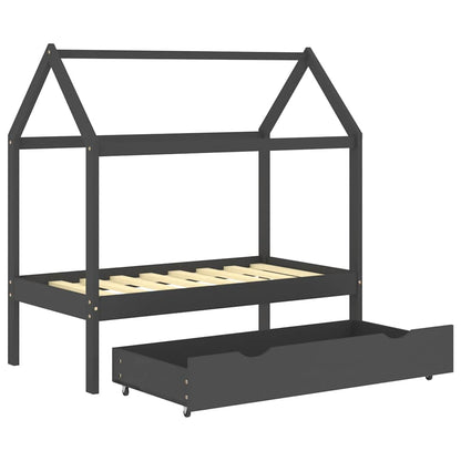 Children's Bed Frame with Drawer Dark Gray Solid Pine 70x140 cm