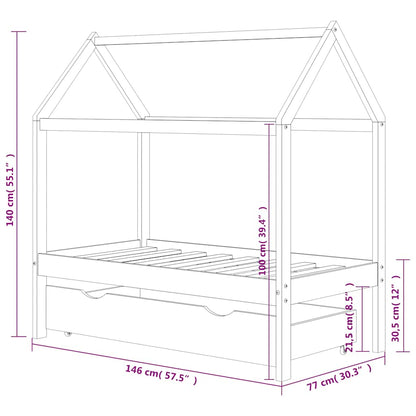 Children's Bed Frame with Drawer Dark Gray Solid Pine 70x140 cm