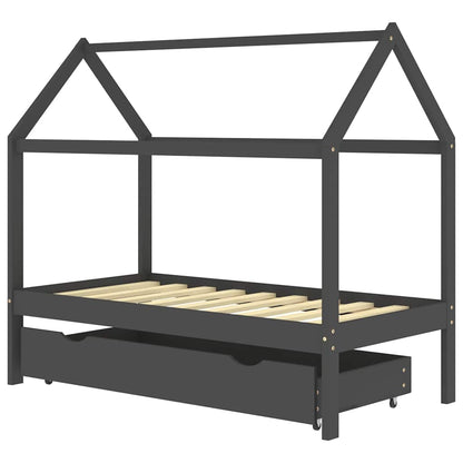 Giroletto Bambini Cassetto Grigio Scuro Pino Massello 80x160cm - homemem39