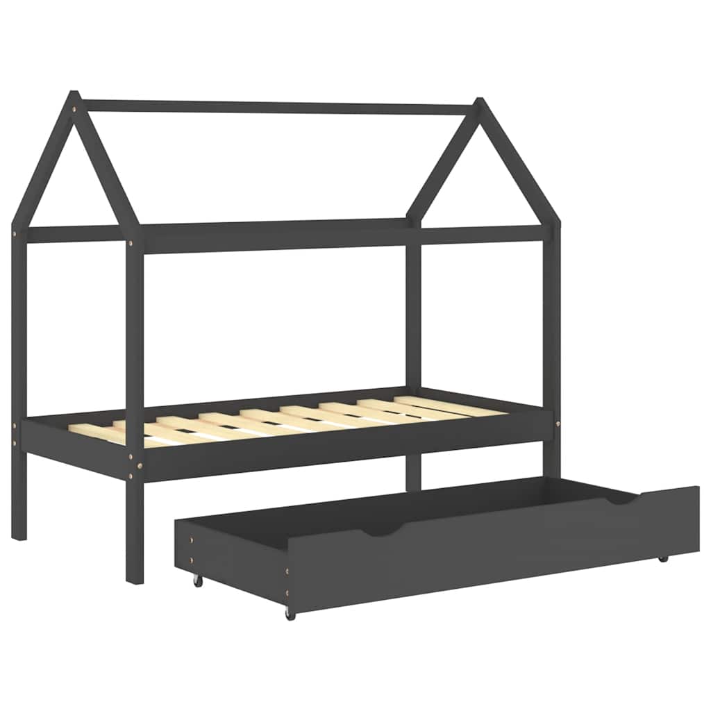 Giroletto Bambini Cassetto Grigio Scuro Pino Massello 80x160cm - homemem39