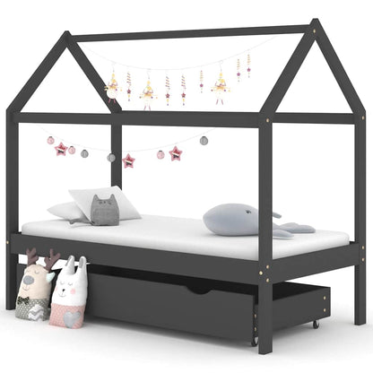 Giroletto Bambini Cassetto Grigio Scuro Pino Massello 80x160cm - homemem39