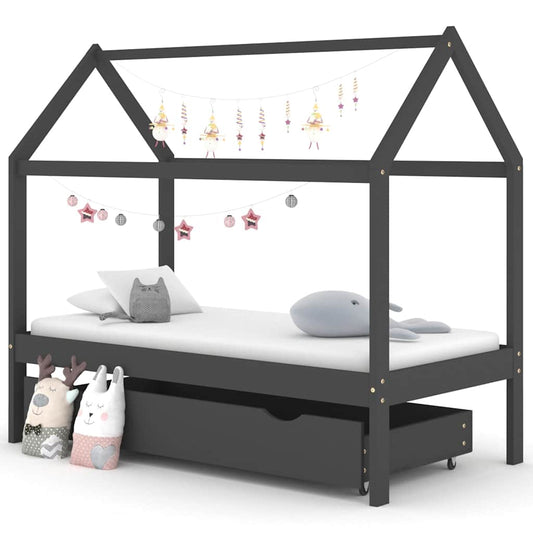 Giroletto Bambini Cassetto Grigio Scuro Pino Massello 80x160cm - homemem39