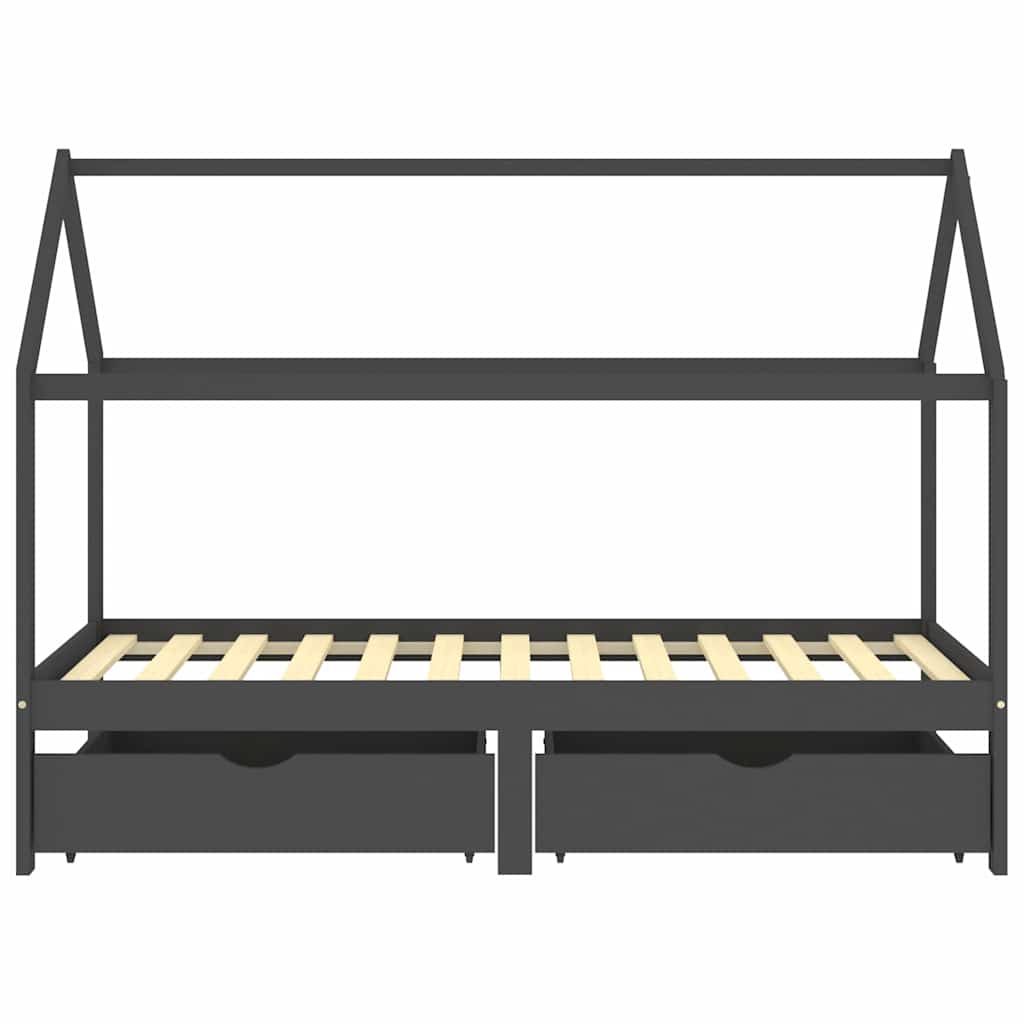 Giroletto Bambini Cassetti Grigio Scuro Pino Massello 90x200 cm - homemem39
