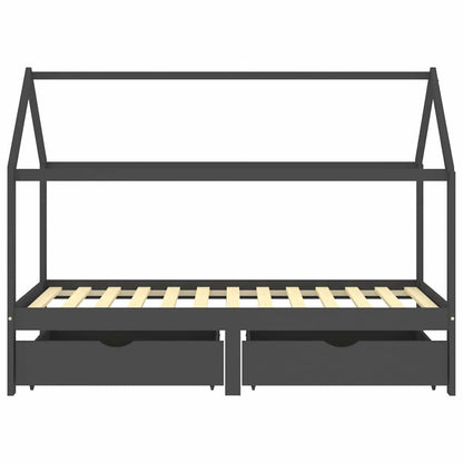 Giroletto Bambini Cassetti Grigio Scuro Pino Massello 90x200 cm - homemem39
