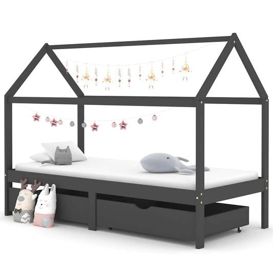 Giroletto Bambini Cassetti Grigio Scuro Pino Massello 90x200 cm - homemem39