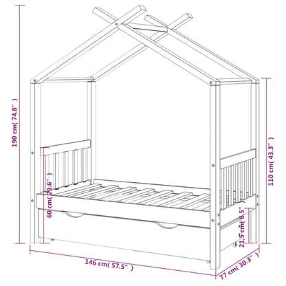Giroletto per Bambini con Cassetto Legno Massello Pino 70x140cm - homemem39