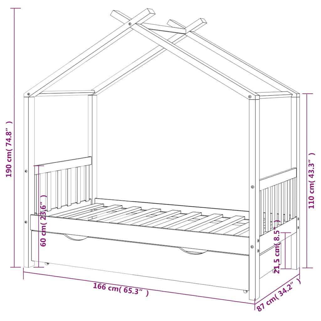 Giroletto per Bambini con Cassetto Legno Massello Pino 80x160cm - homemem39