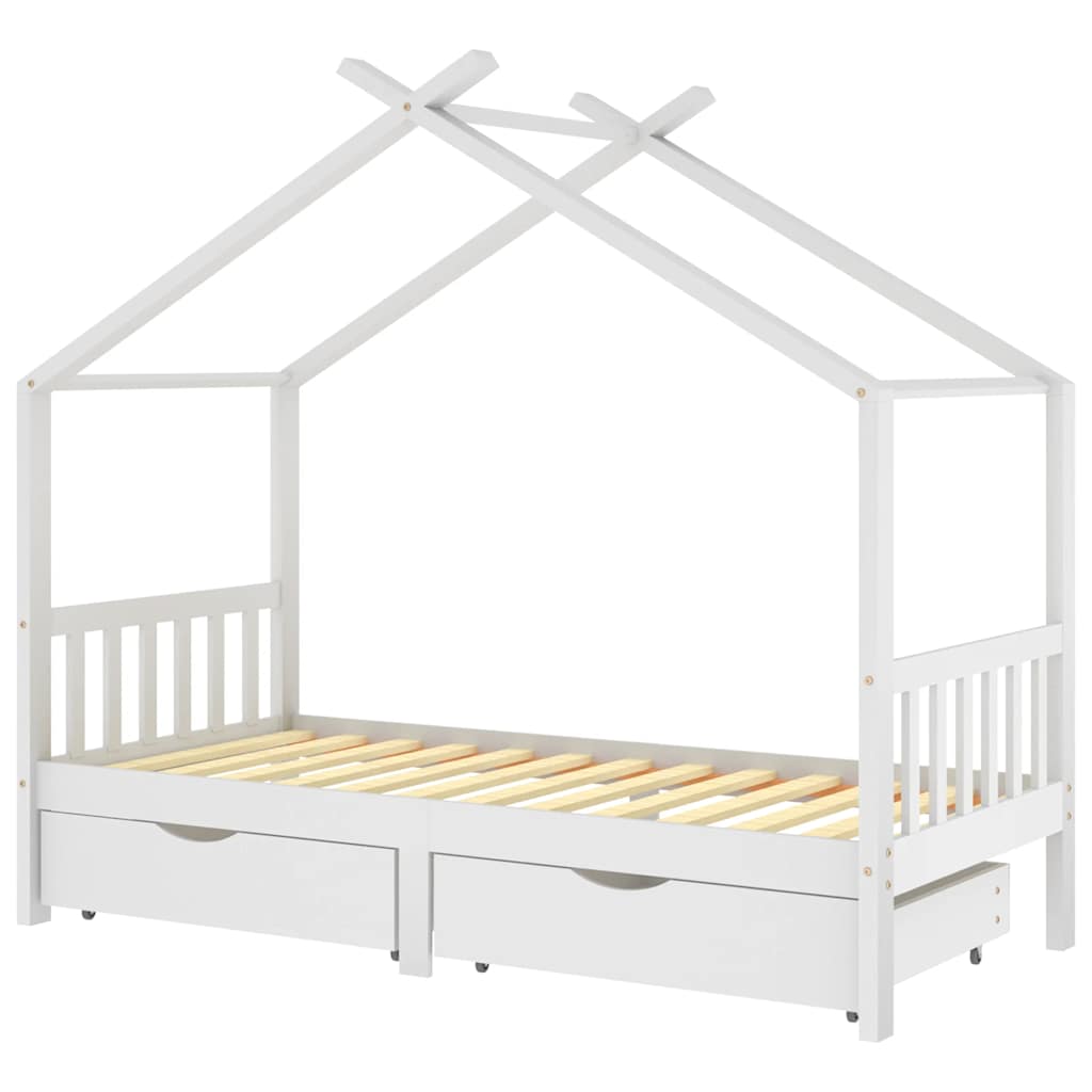 Giroletto Bambini Bianco con Cassetti Massello di Pino 90x200cm - homemem39