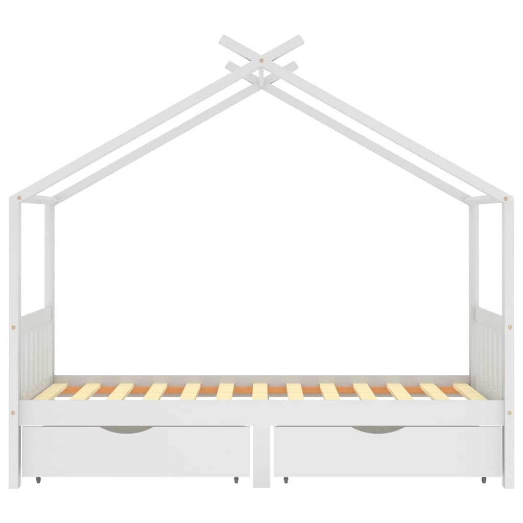 Giroletto Bambini Bianco con Cassetti Massello di Pino 90x200cm - homemem39