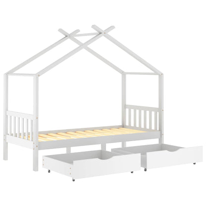 Giroletto Bambini Bianco con Cassetti Massello di Pino 90x200cm - homemem39