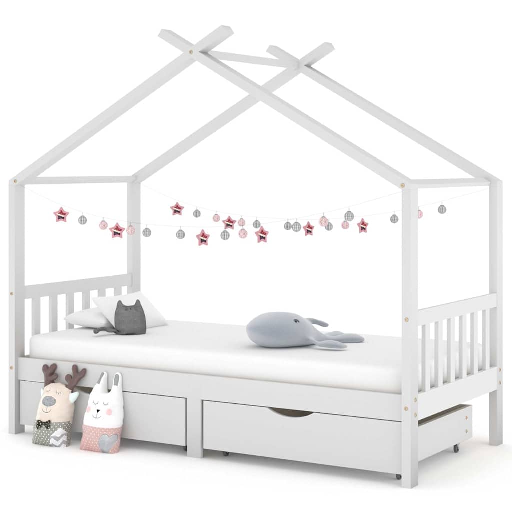 Giroletto Bambini Bianco con Cassetti Massello di Pino 90x200cm - homemem39