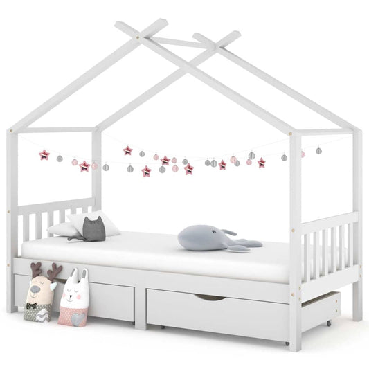 Giroletto Bambini Bianco con Cassetti Massello di Pino 90x200cm - homemem39