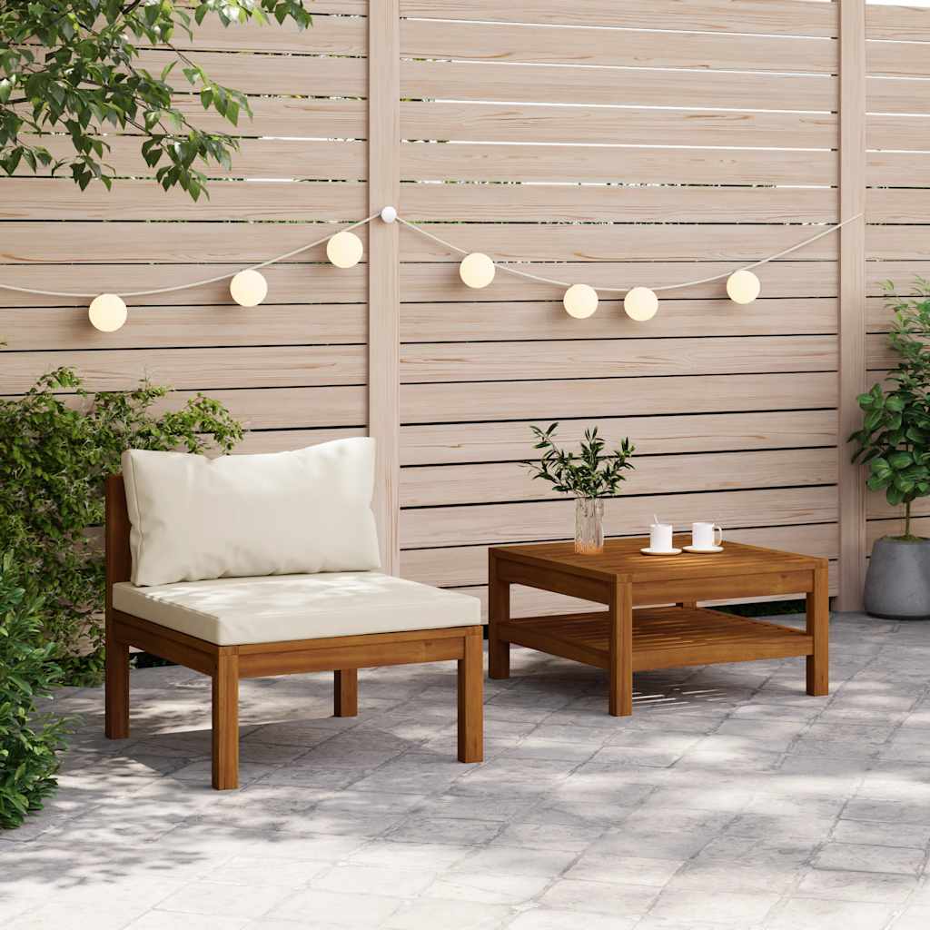 Set Divani da Giardino 2pz Cuscini Bianco Crema Massello Acacia