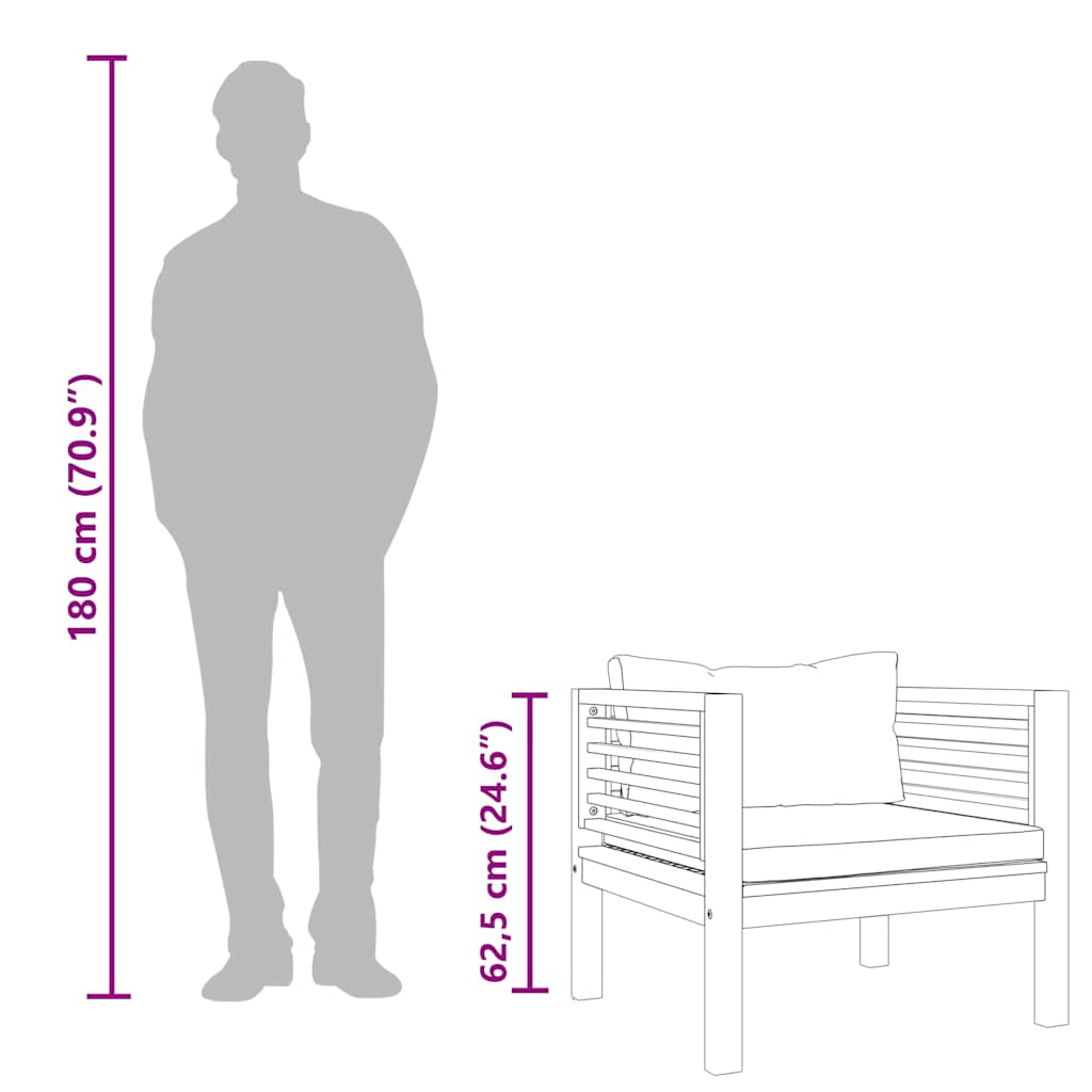 Sedia da Giardino con Cuscini Grigio Scuro in Massello d'Acacia - homemem39