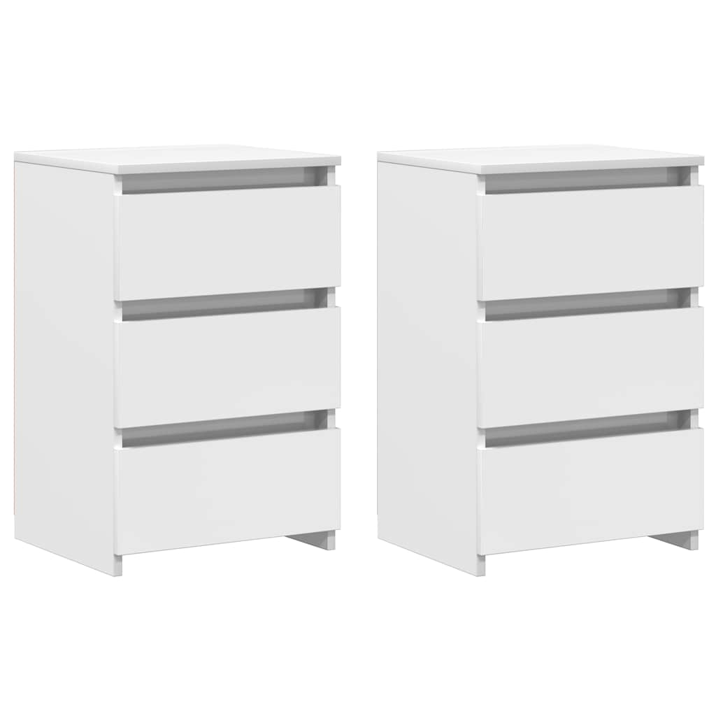 Comodini 2pz Bianco Lucido 40x35x62,5 cm in Legno Multistrato