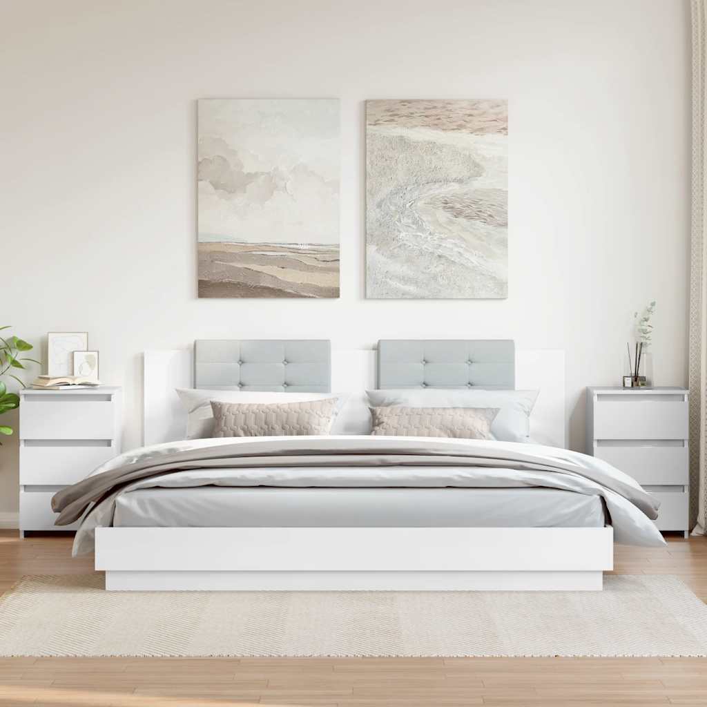 Comodini 2pz Bianco Lucido 40x35x62,5 cm in Legno Multistrato