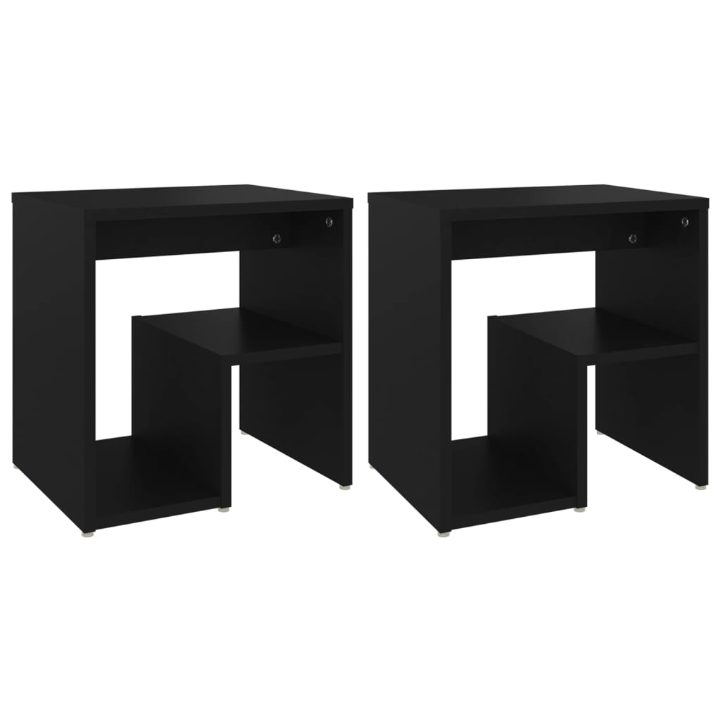 2 pcs Black Bedside Tables 40x30x40 cm in Multilayer Wood