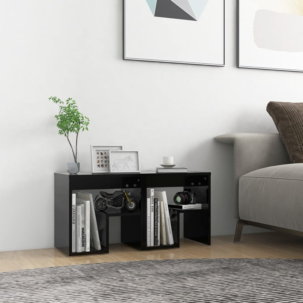 2 pcs Black Bedside Tables 40x30x40 cm in Multilayer Wood