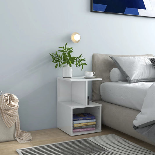 Comodino Bianco Lucido 35x35x55 cm in Legno Multistrato - homemem39
