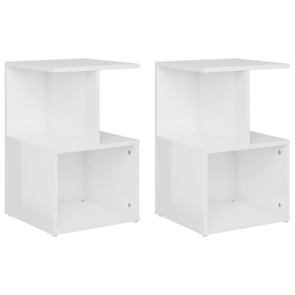 Comodini 2pz Bianco Lucido 35x35x55 cm in Legno Multistrato - homemem39