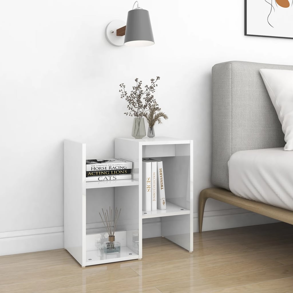 Comodino Bianco Lucido 50x30x51,5 cm in Legno Multistrato - homemem39