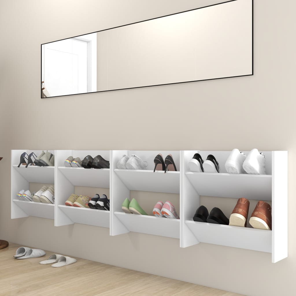 Scarpiere a Muro 4 pz Bianche 60x18x60 cm in Legno Multistrato