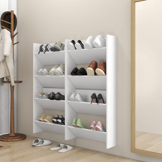 Scarpiere a Muro 4 pz Bianche 60x18x60 cm in Legno Multistrato
