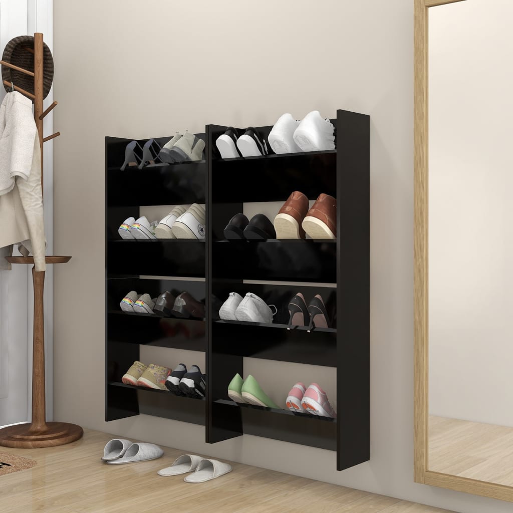 Scarpiere a Muro 4 pz Nere 60x18x60 cm in Legno Multistrato - homemem39