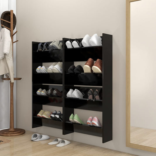 Scarpiere a Muro 4 pz Nere 60x18x60 cm in Legno Multistrato - homemem39