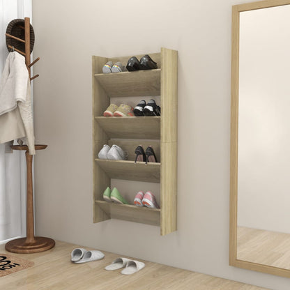 Scarpiere a Muro 2pz Rovere Sonoma 60x18x60cm Legno Multistrato
