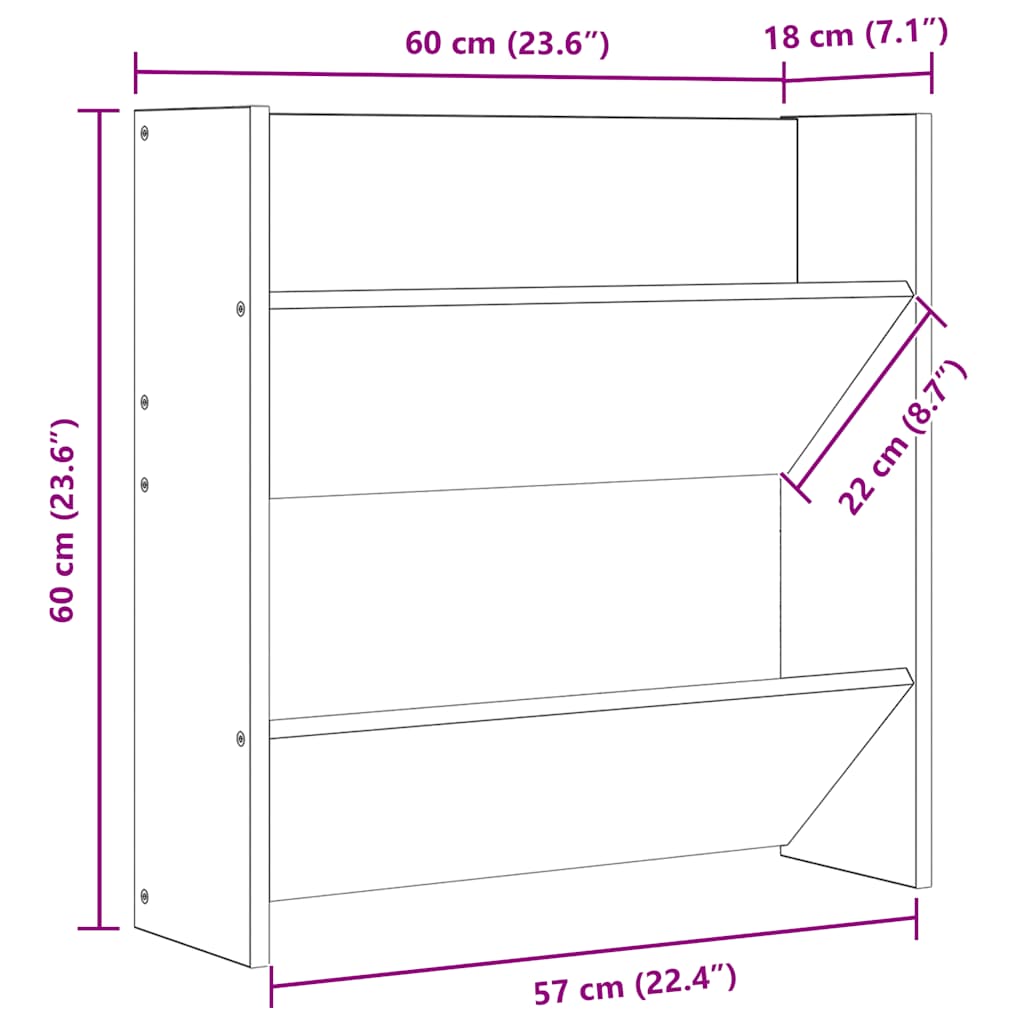 Scarpiera a Muro Grigio Cemento 60x18x60cm in Legno Multistrato | homemem39