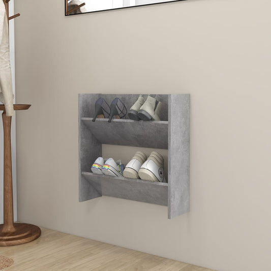 Scarpiera a Muro Grigio Cemento 60x18x60cm in Legno Multistrato