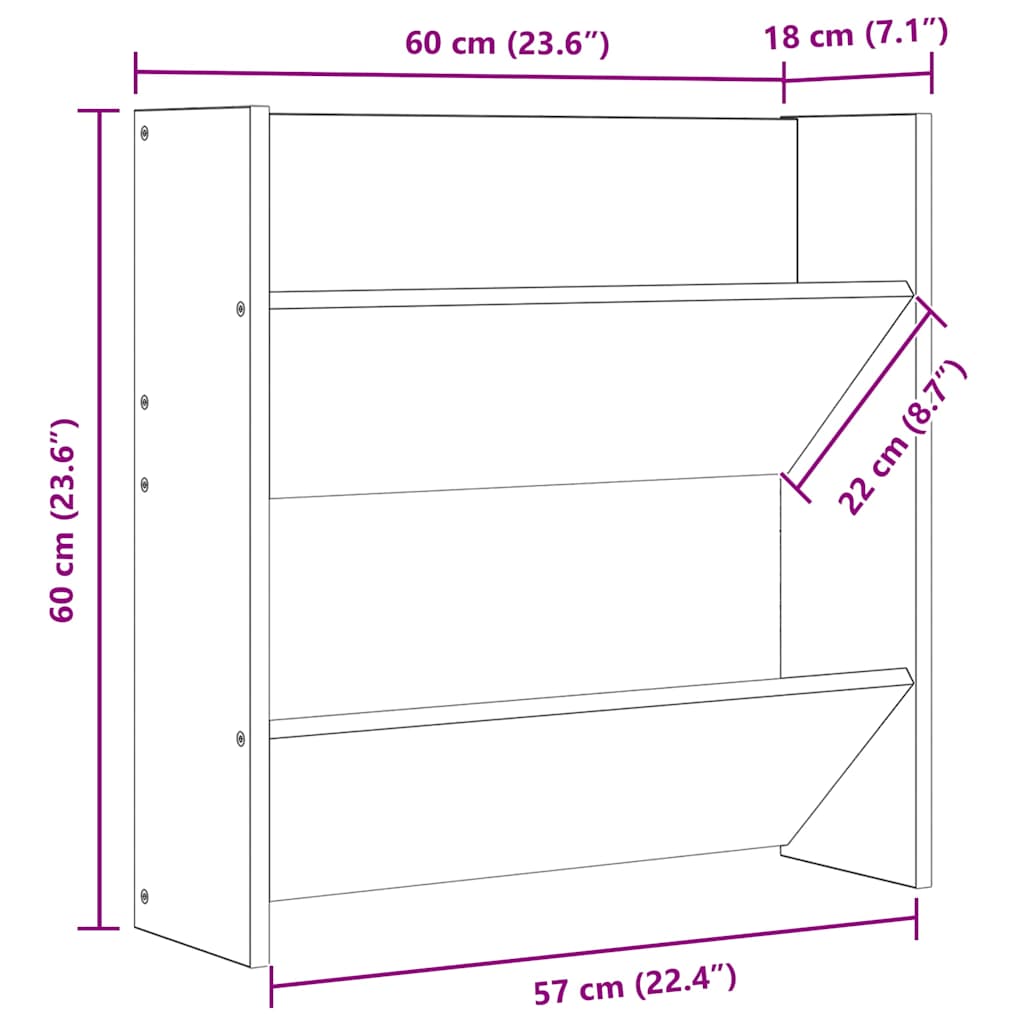 Scarpiera a Muro Grigio Lucido 60x18x60 cm in Legno Multistrato | homemem39