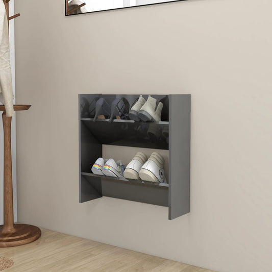 Scarpiera a Muro Grigio Lucido 60x18x60 cm in Legno Multistrato - homemem39