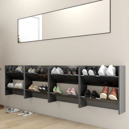 Scarpiere a Muro 4pz Grigio Lucido 60x18x60cm Legno Multistrato