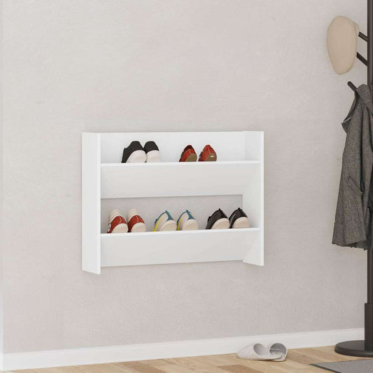 Scarpiera a Muro Bianca 80x18x60 cm in Legno Multistrato