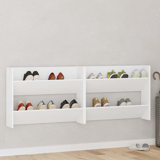 Scarpiere a Muro 2pz Bianche 80x18x60 cm in Legno Multistrato