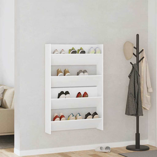 Scarpiere a Muro 2pz Bianche 80x18x60 cm in Legno Multistrato